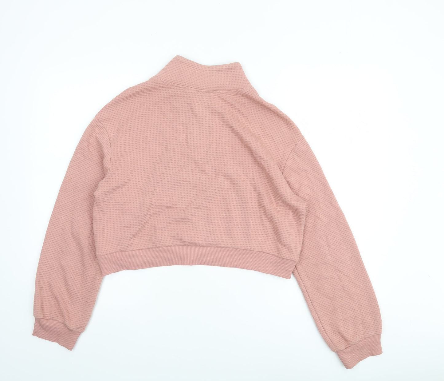 H&M Divided Women's Pink 1/4 Zip Cropped Sweatshirt Size S Cotton Blend