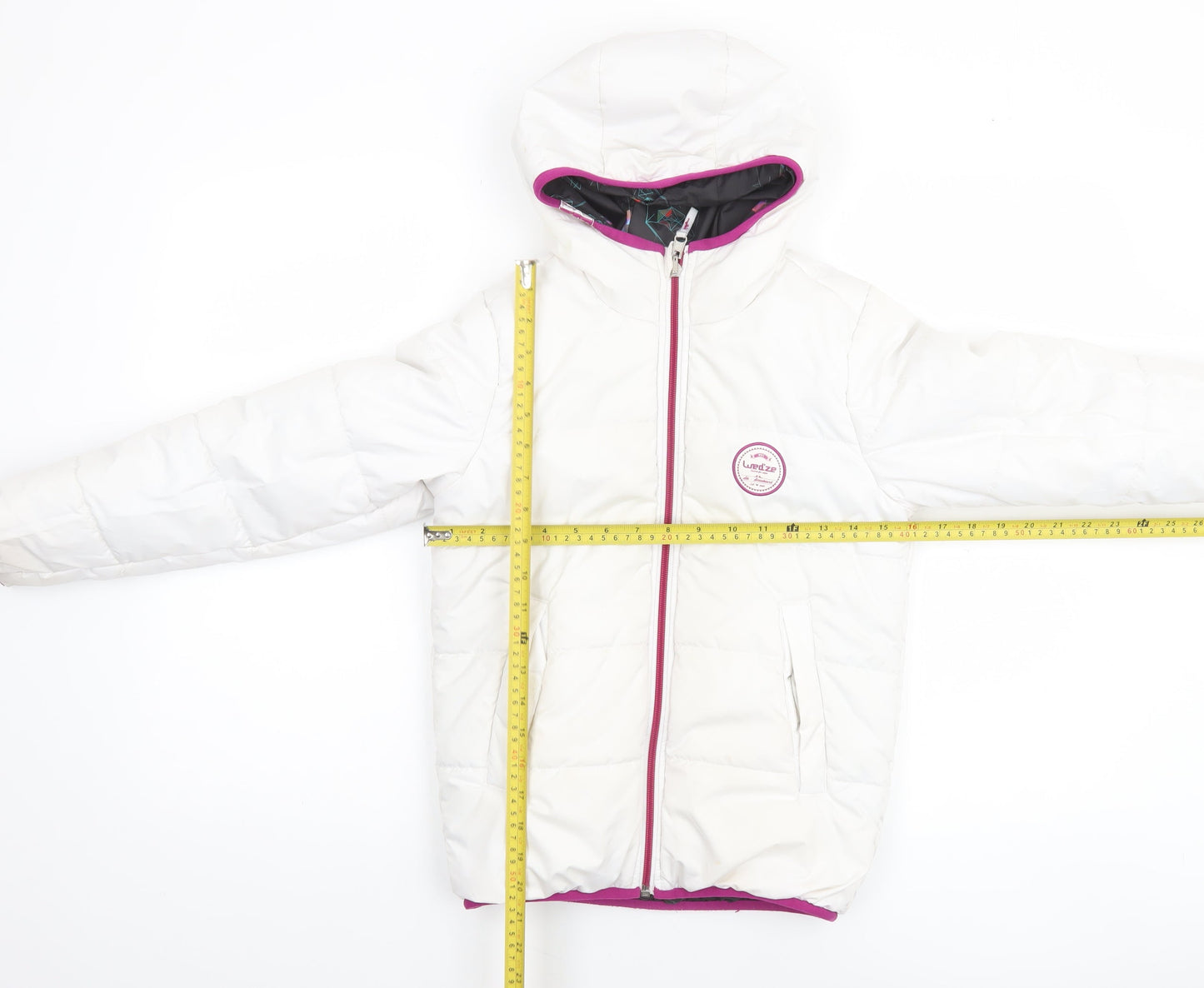 Decathlon Girls White Hooded Puffer Jacket 8 Years Winter Lined Zip Coat