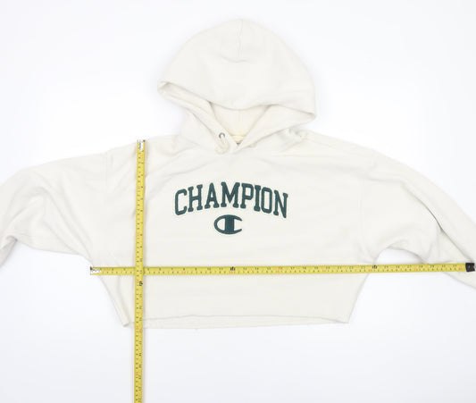 Champion Women's Beige Cropped Hoodie Small Fleece Logo