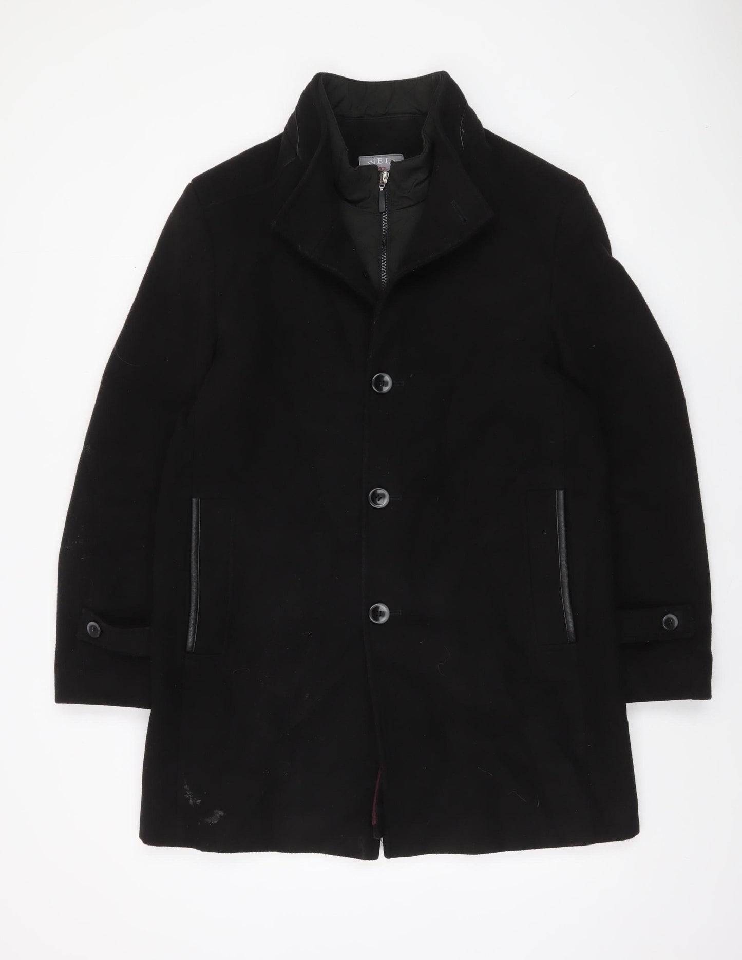 Mens UK Size 50 WEIS Black Overcoat