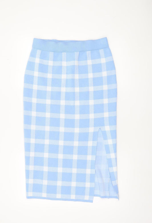 New Look Women's Blue Check Knit Pencil Skirt Size 14