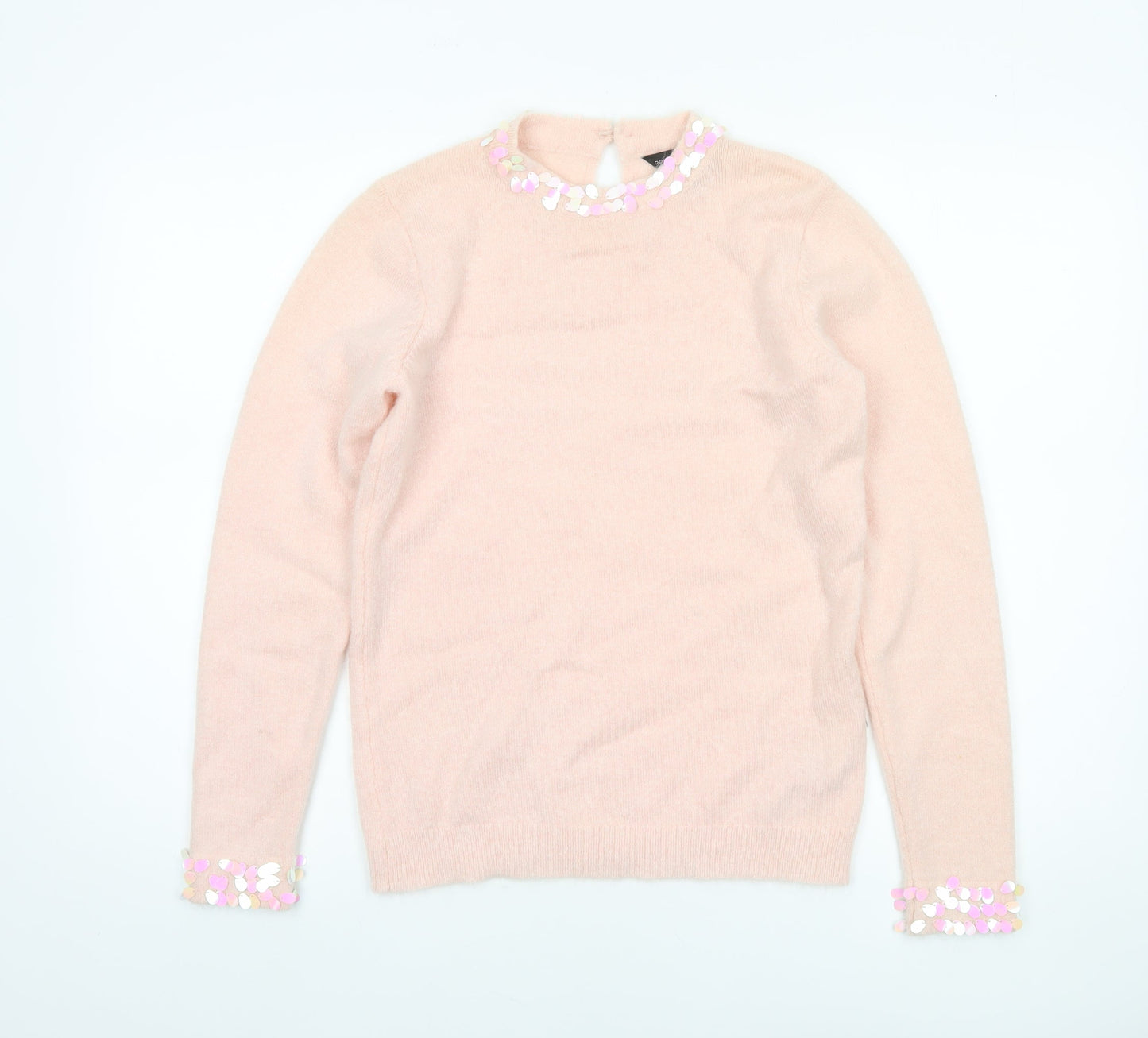 Dorothy Perkins Women Pink Sequin Trim Crew Neck Pullover Jumper UK 10