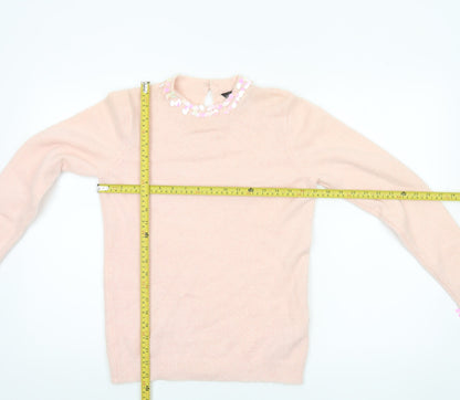 Dorothy Perkins Women Pink Sequin Trim Crew Neck Pullover Jumper UK 10