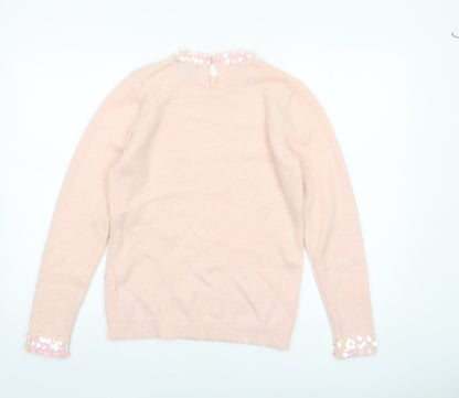 Dorothy Perkins Women Pink Sequin Trim Crew Neck Pullover Jumper UK 10