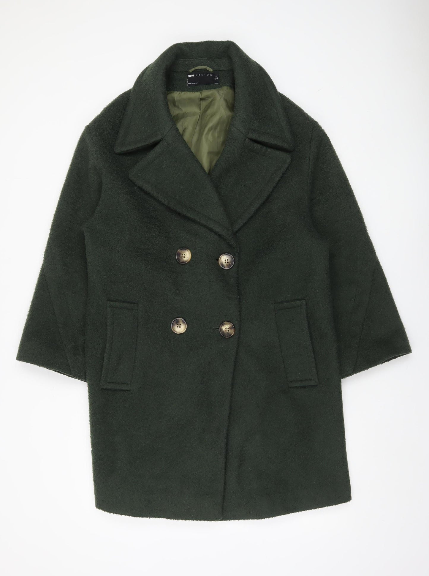 ASOS DESIGN Men's Green Polyester Mid-Length Overcoat Size S