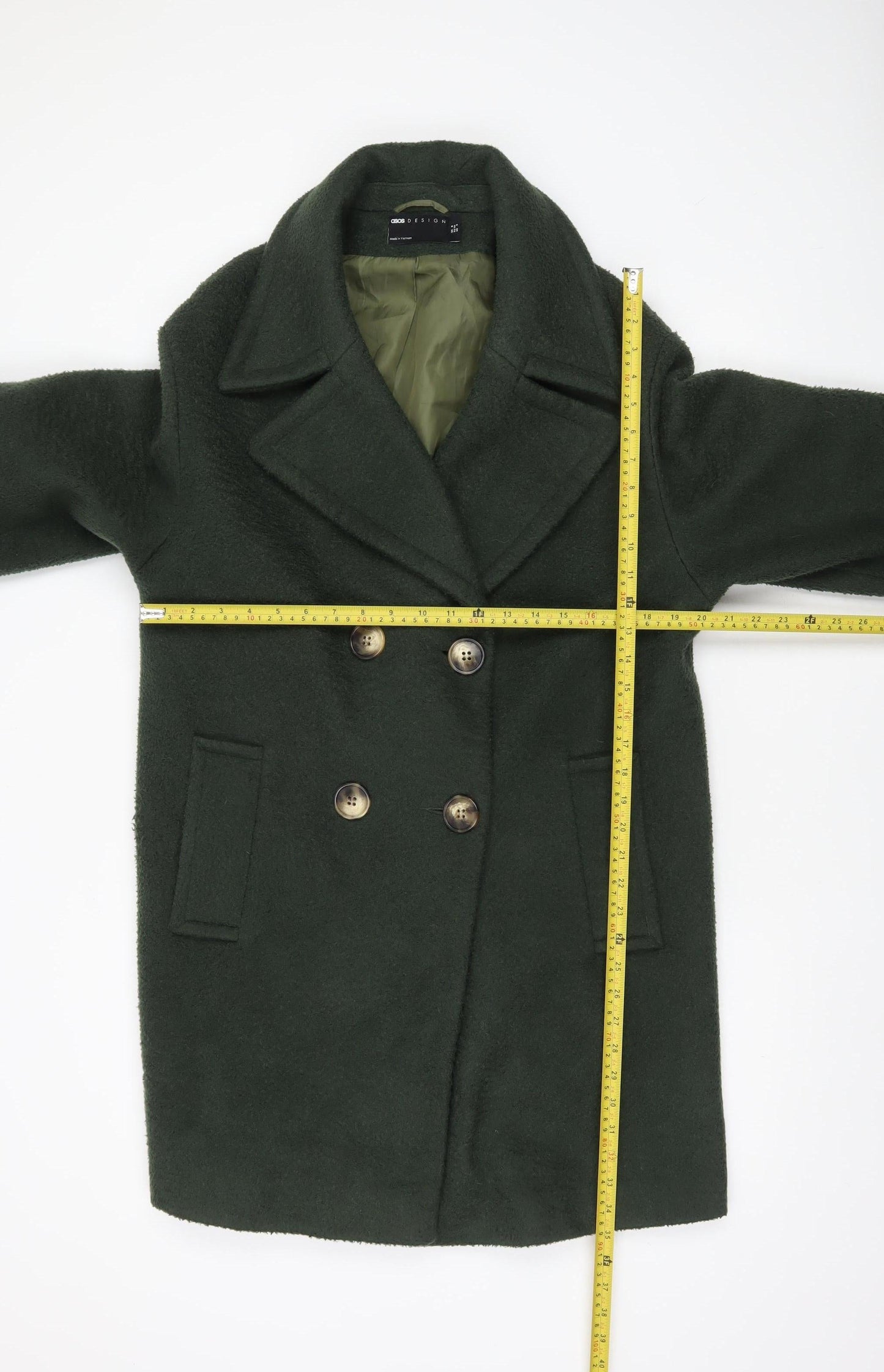 ASOS DESIGN Men's Green Polyester Mid-Length Overcoat Size S