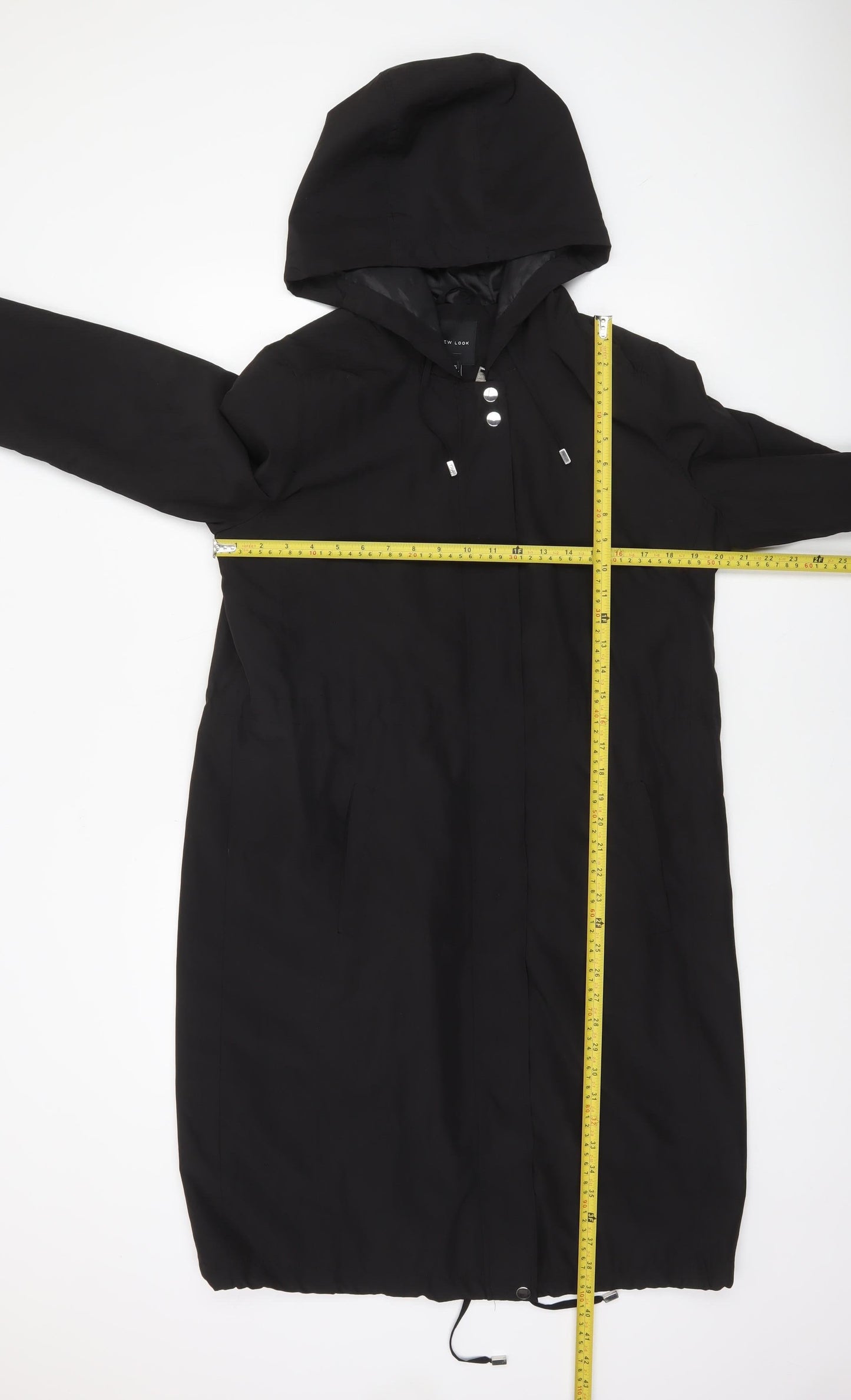 New Look Womens Black Long Hooded Rain Coat Size 14