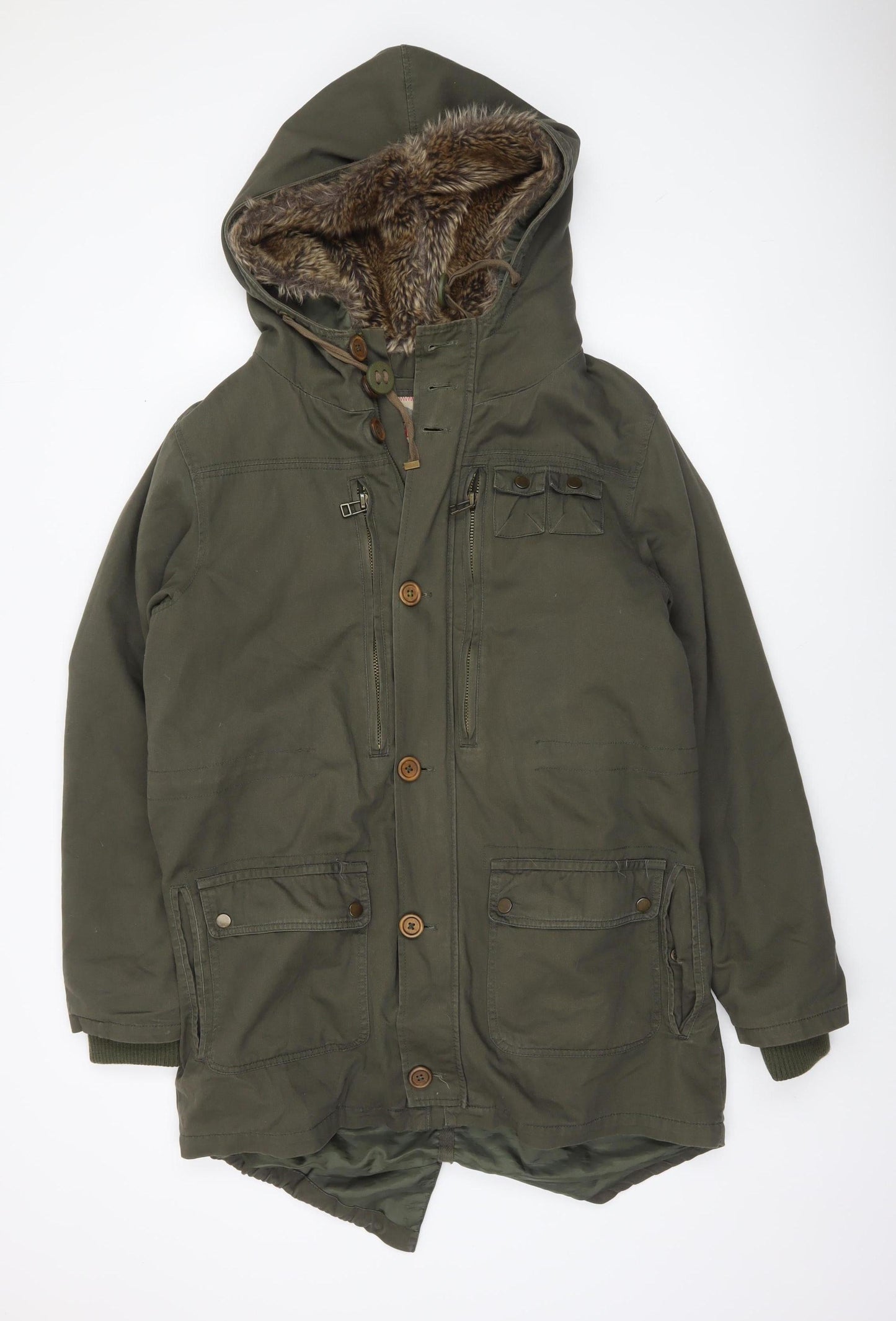 Womens UK Size M I Love 2 Love Green Parka Coat