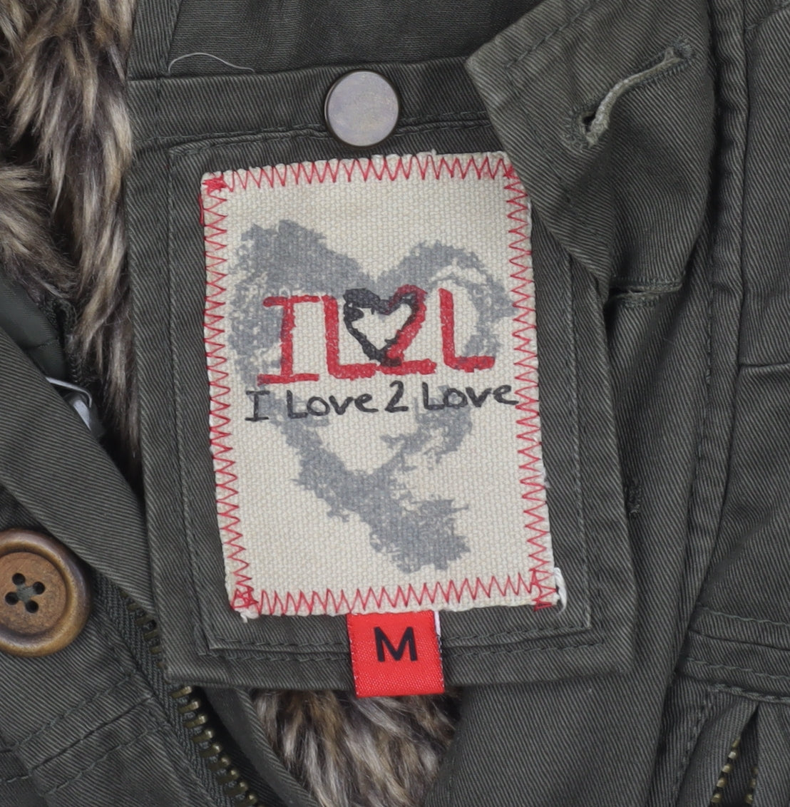 Womens UK Size M I Love 2 Love Green Parka Coat