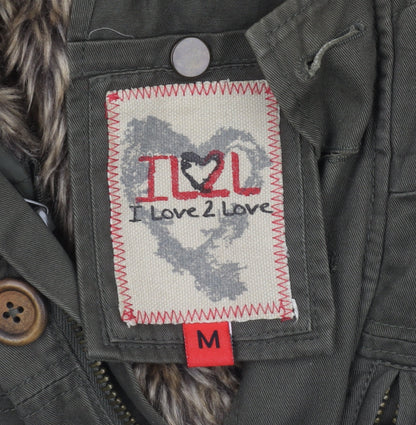 Womens UK Size M I Love 2 Love Green Parka Coat