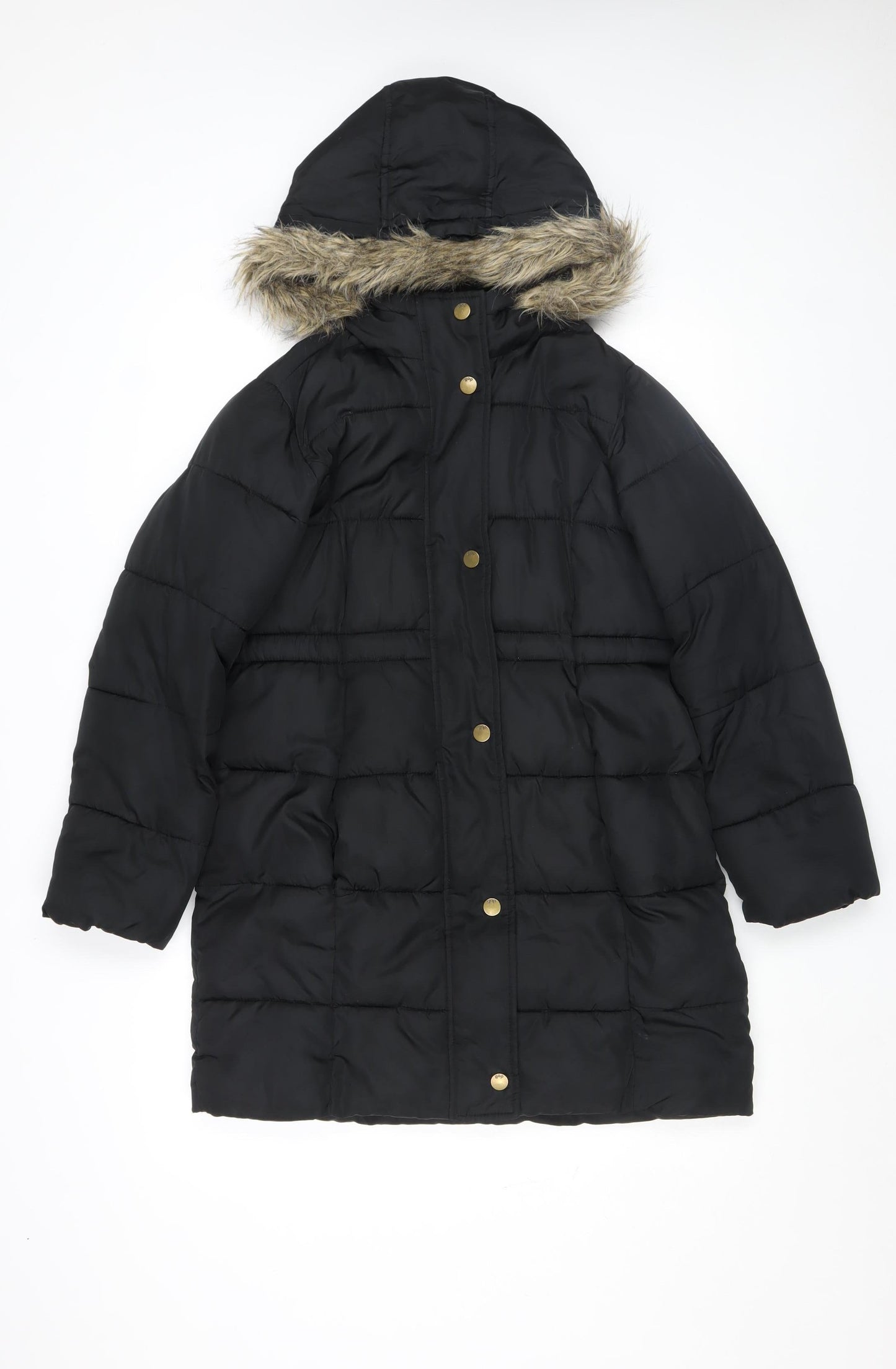 Gap Kids Girls Black Long Puffer Coat 13 Years Hooded Winter Jacket