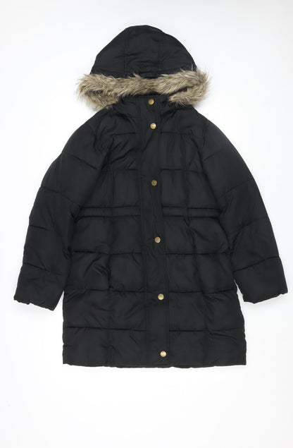 Gap Kids Girls Black Long Puffer Coat 13 Years Hooded Winter Jacket