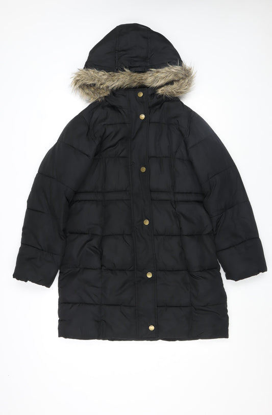 Gap Kids Girls Black Long Puffer Coat 13 Years Hooded Winter Jacket