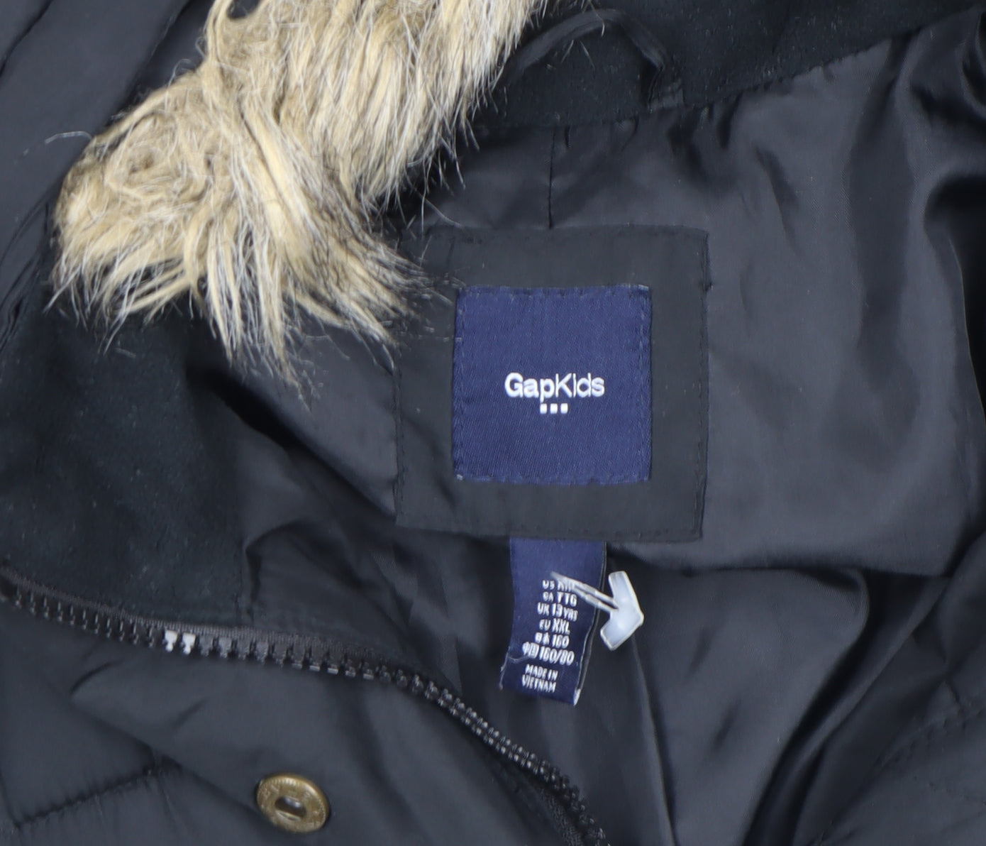 Gap Kids Girls Black Long Puffer Coat 13 Years Hooded Winter Jacket