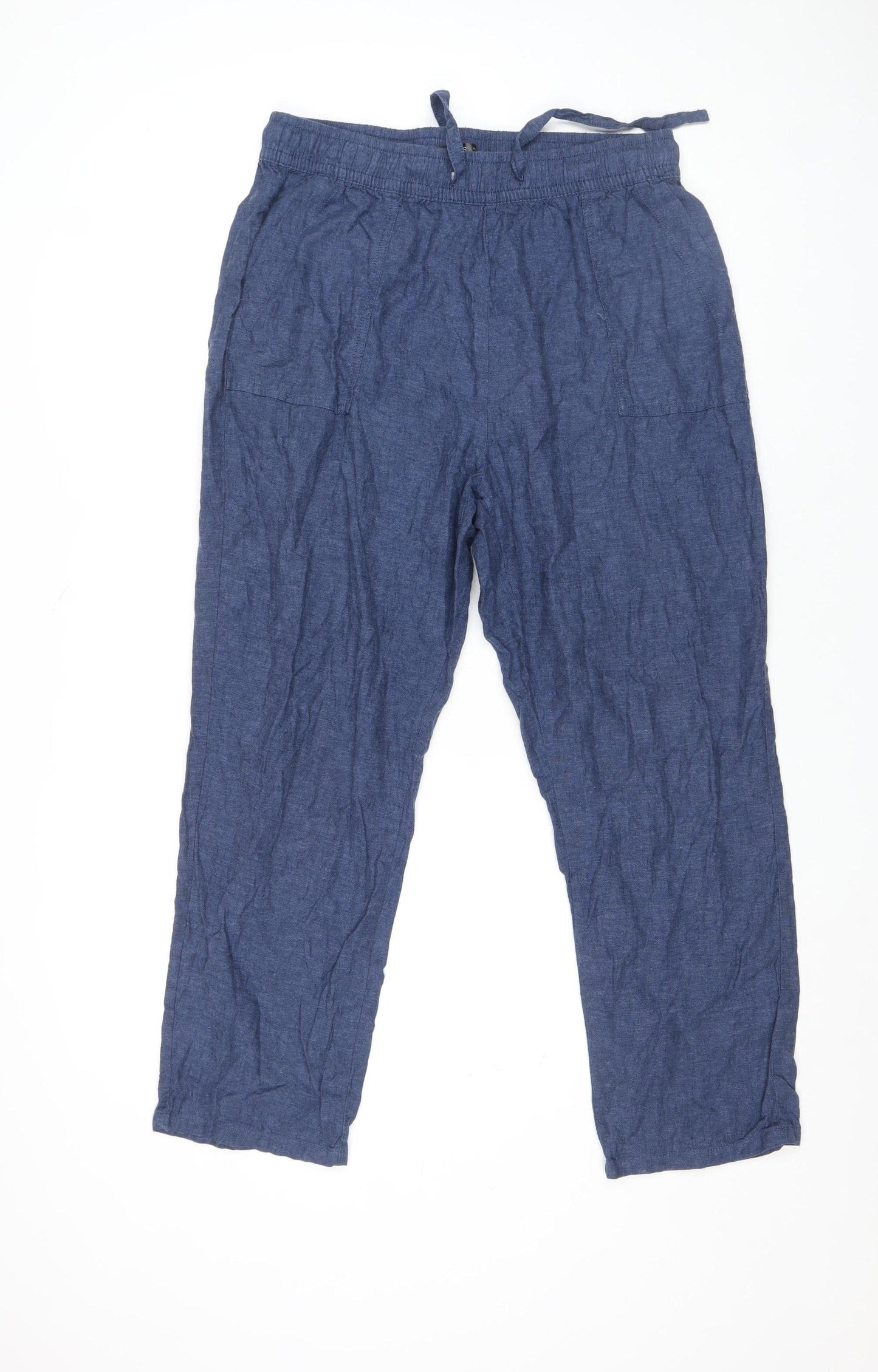 Dunnes Stores Women's Blue Linen Blend Cargo Trousers Size M
