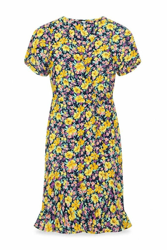 Front view of JDY women’s multicoloured floral wrap dress xs short sleeve spring summer