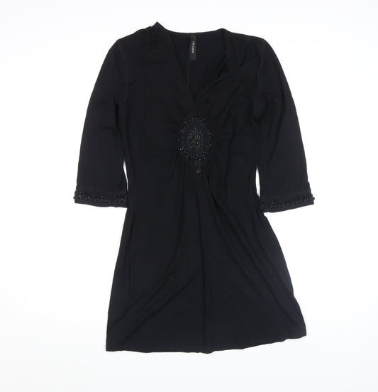 Marc Cain Women’s Black Beaded Shift Dress Size 10 Viscose