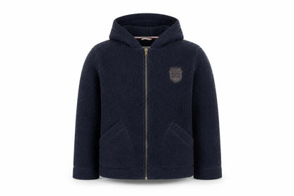 Front view of Regatta boys’ blue fleece hooded zip jacket 11-12 years hiking outdoor