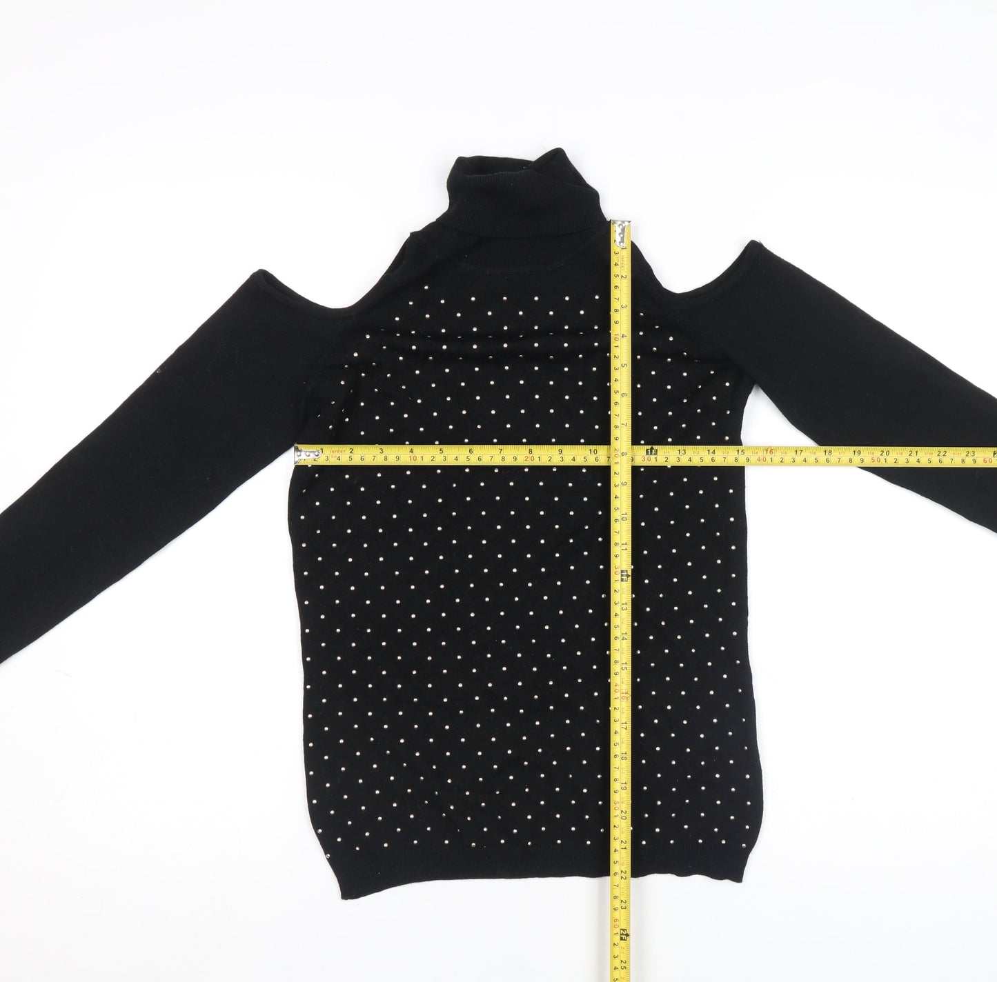 Quiz Women’s Black Beaded Cold Shoulder Roll Neck Knit Top Size S