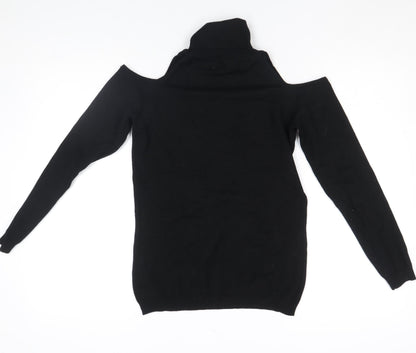 Quiz Women’s Black Beaded Cold Shoulder Roll Neck Knit Top Size S