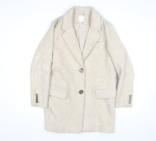 H&M Women Beige Wool Blend Long Overcoat Size S