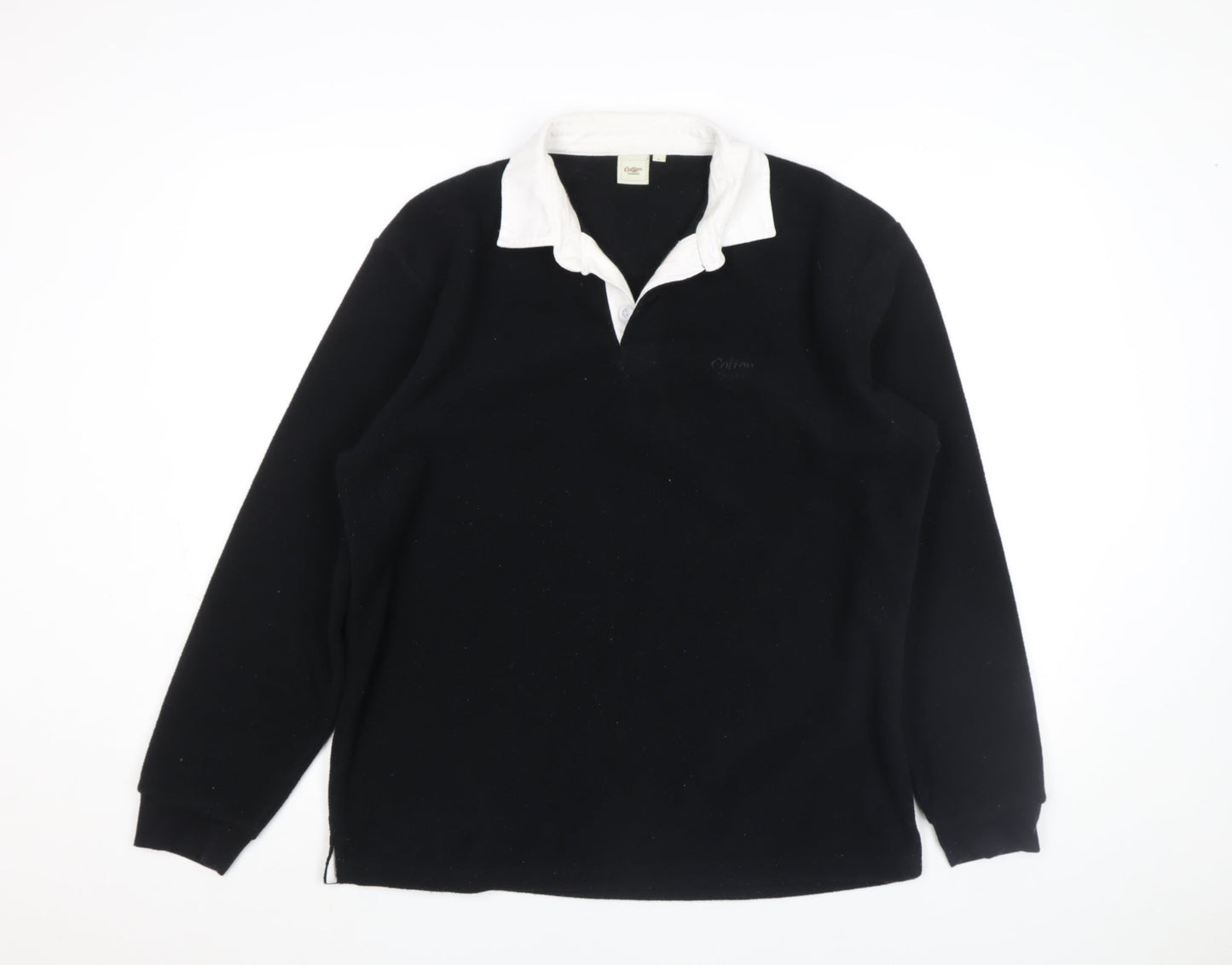 Cotton Traders Men's Black Long Sleeve Rugby Polo Shirt Size L