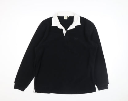 Cotton Traders Men's Black Long Sleeve Rugby Polo Shirt Size L