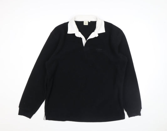 Cotton Traders Men's Black Long Sleeve Rugby Polo Shirt Size L