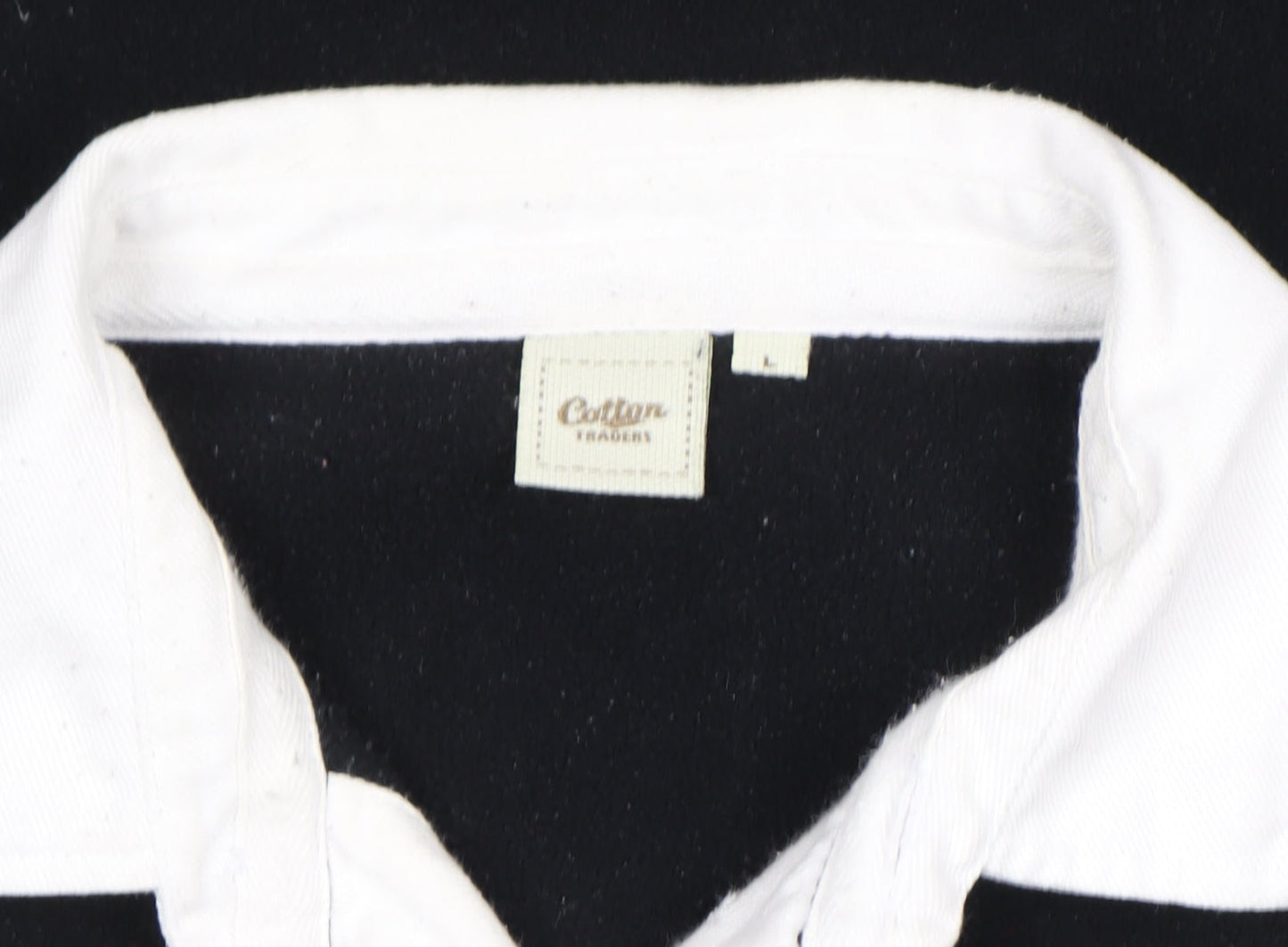 Cotton Traders Men's Black Long Sleeve Rugby Polo Shirt Size L