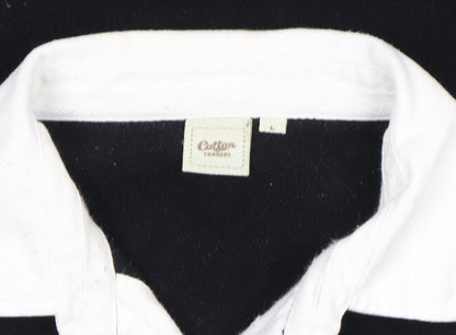 Cotton Traders Men's Black Long Sleeve Rugby Polo Shirt Size L