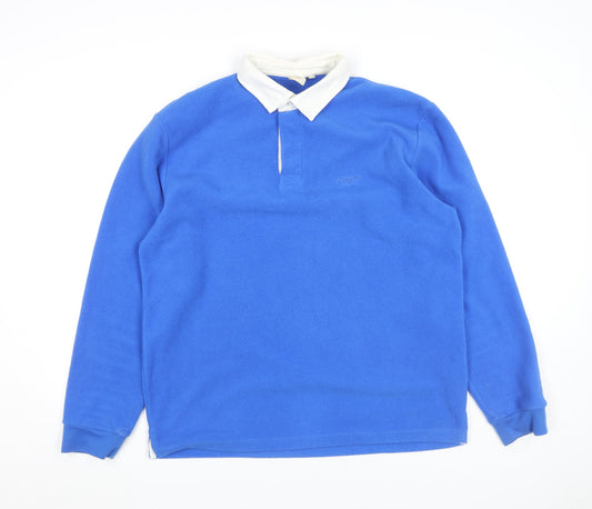 Cotton Traders Men’s Blue Fleece Rugby Polo Shirt Long Sleeve Size L