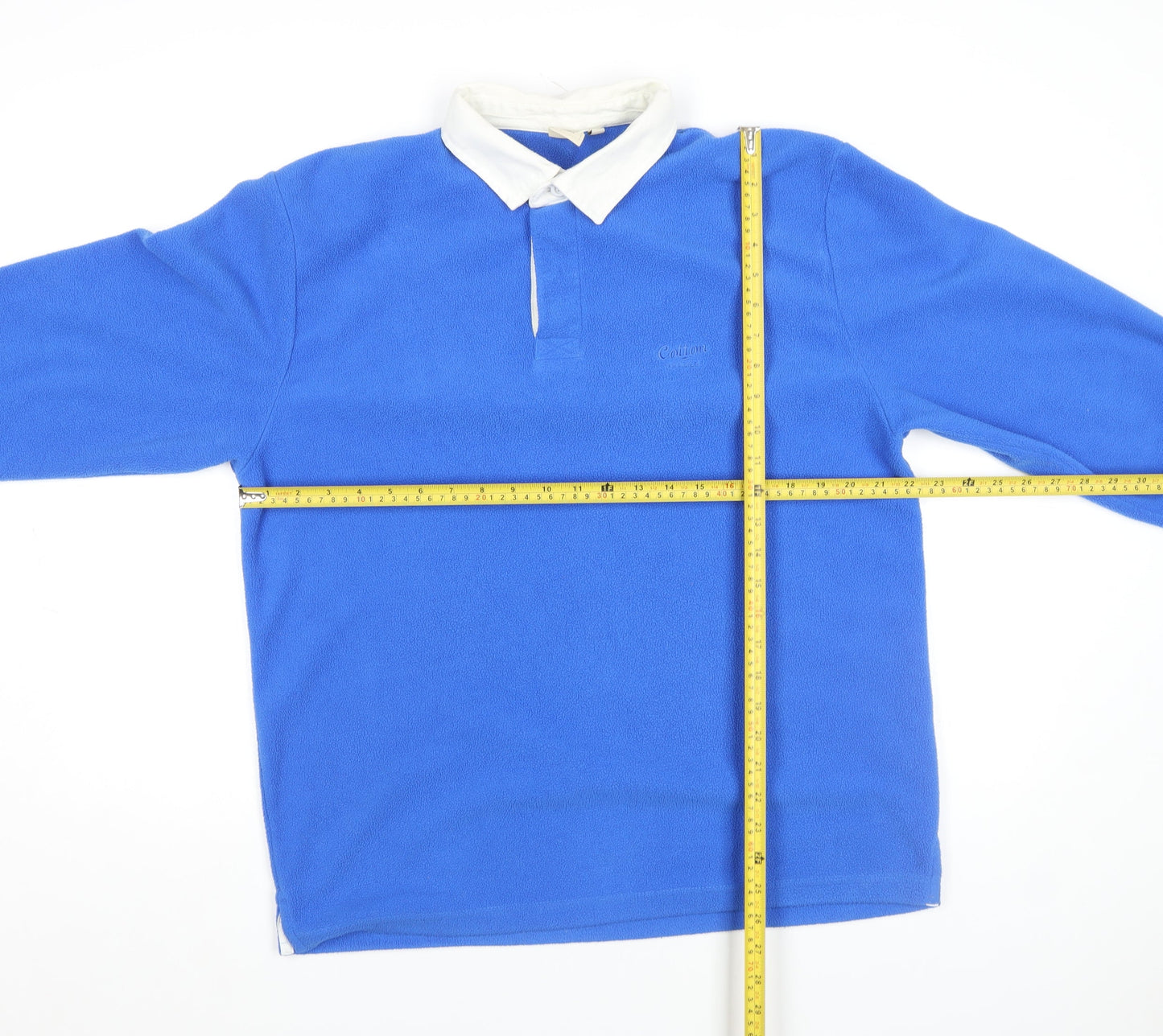 Cotton Traders Men’s Blue Fleece Rugby Polo Shirt Long Sleeve Size L