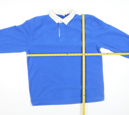 Cotton Traders Men’s Blue Fleece Rugby Polo Shirt Long Sleeve Size L