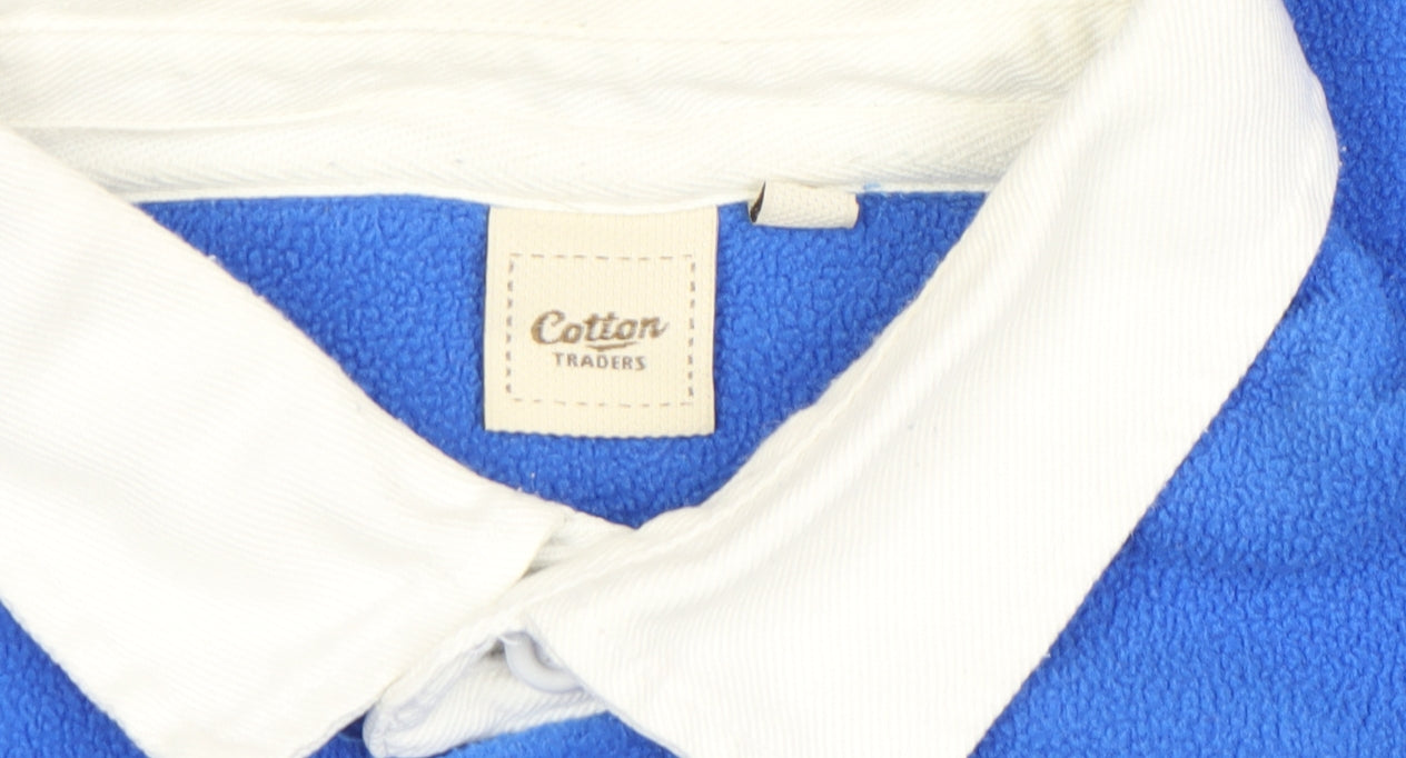 Cotton Traders Men’s Blue Fleece Rugby Polo Shirt Long Sleeve Size L