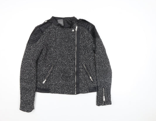 Primark Women's Grey Biker Jacket Size 10 Faux Leather Trim