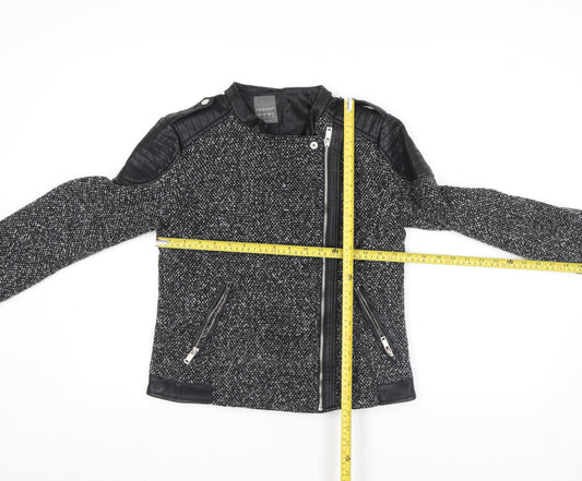 Primark Women's Grey Biker Jacket Size 10 Faux Leather Trim