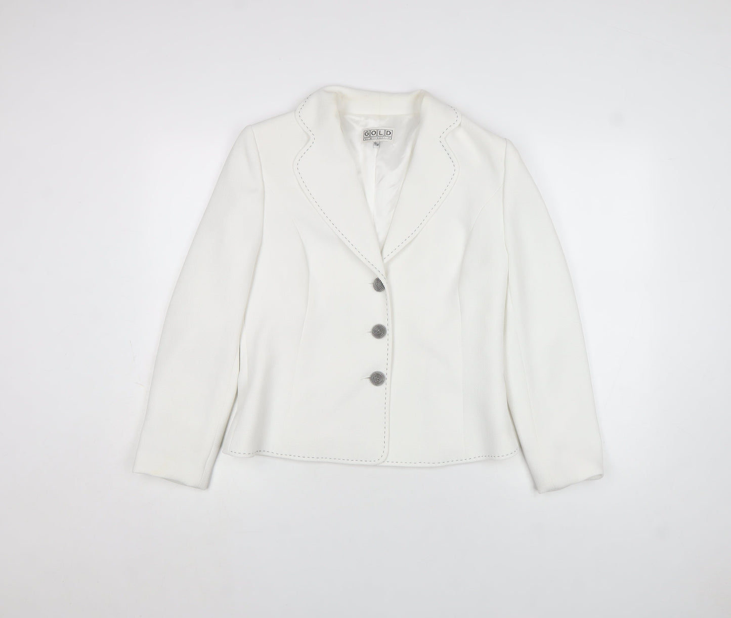 Womens UK Size 12 Gold by Michael H Regular White Blazer