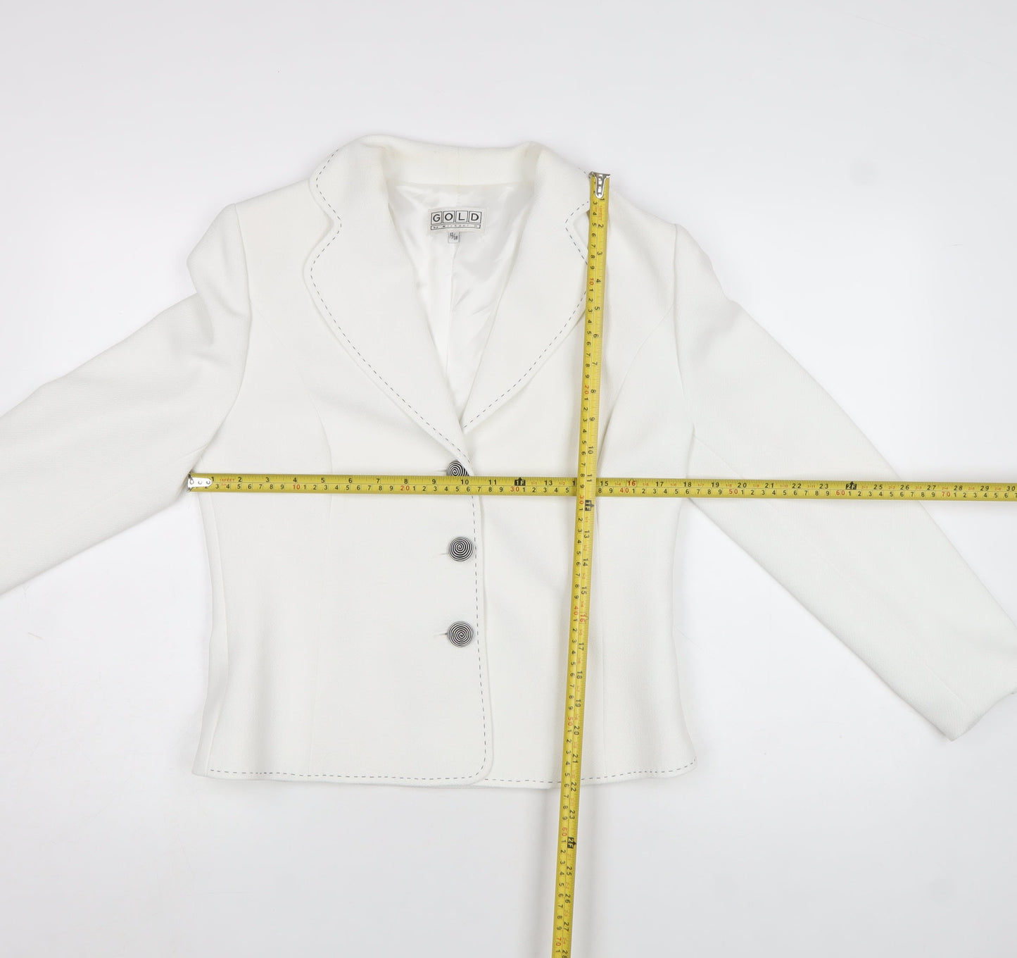 Womens UK Size 12 Gold by Michael H Regular White Blazer