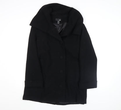 H&M Women’s Black Wool Blend Mid-Length Overcoat Size 8