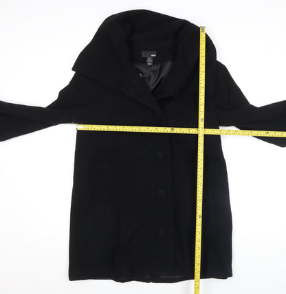 H&M Women’s Black Wool Blend Mid-Length Overcoat Size 8