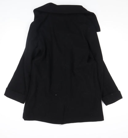 H&M Women’s Black Wool Blend Mid-Length Overcoat Size 8