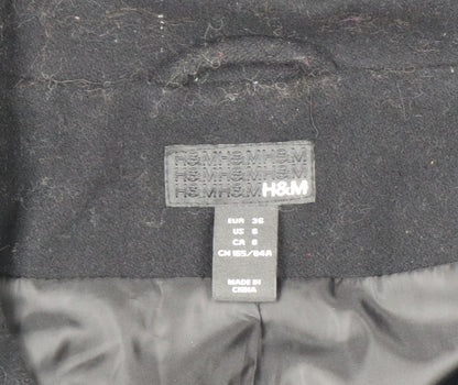 H&M Women’s Black Wool Blend Mid-Length Overcoat Size 8