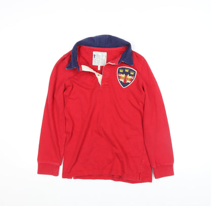 Joules Boys Red Rugby Long Sleeve Polo Shirt 11-12 Years Embroidered Crest