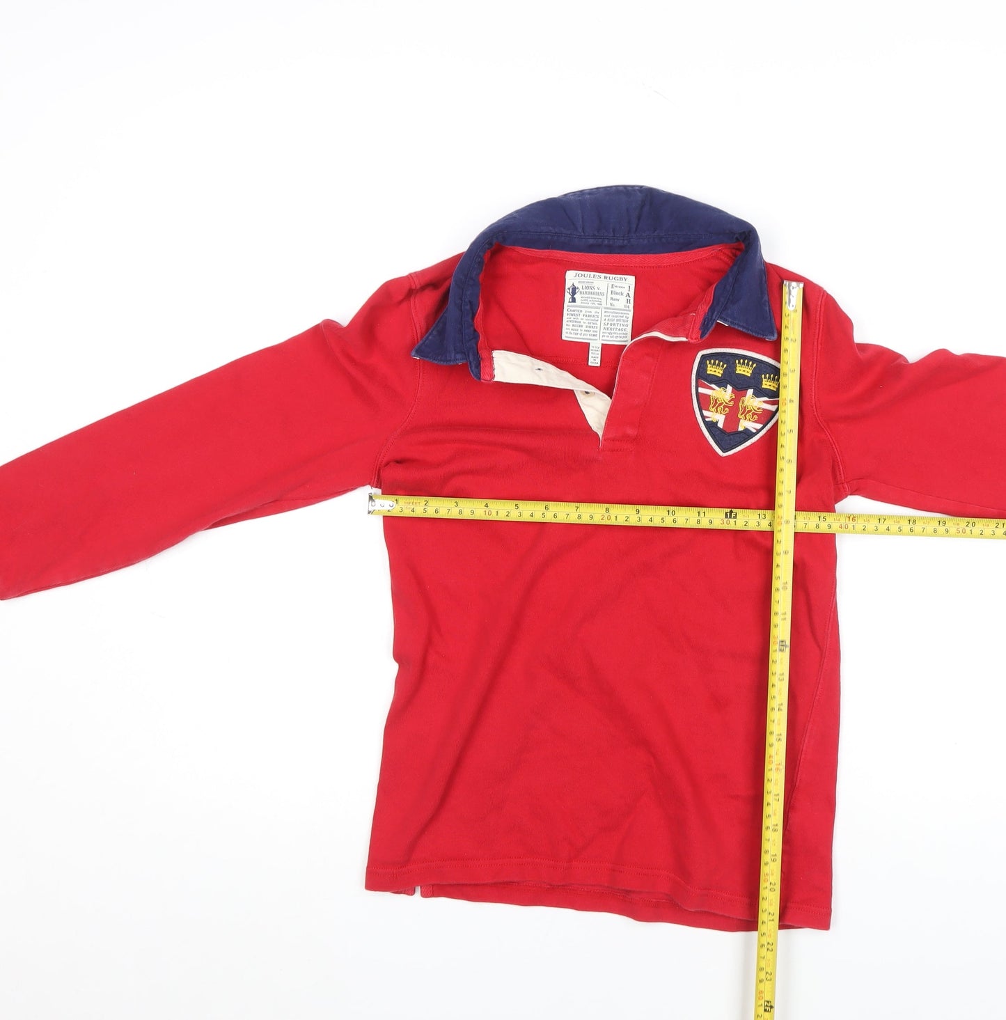 Joules Boys Red Rugby Long Sleeve Polo Shirt 11-12 Years Embroidered Crest