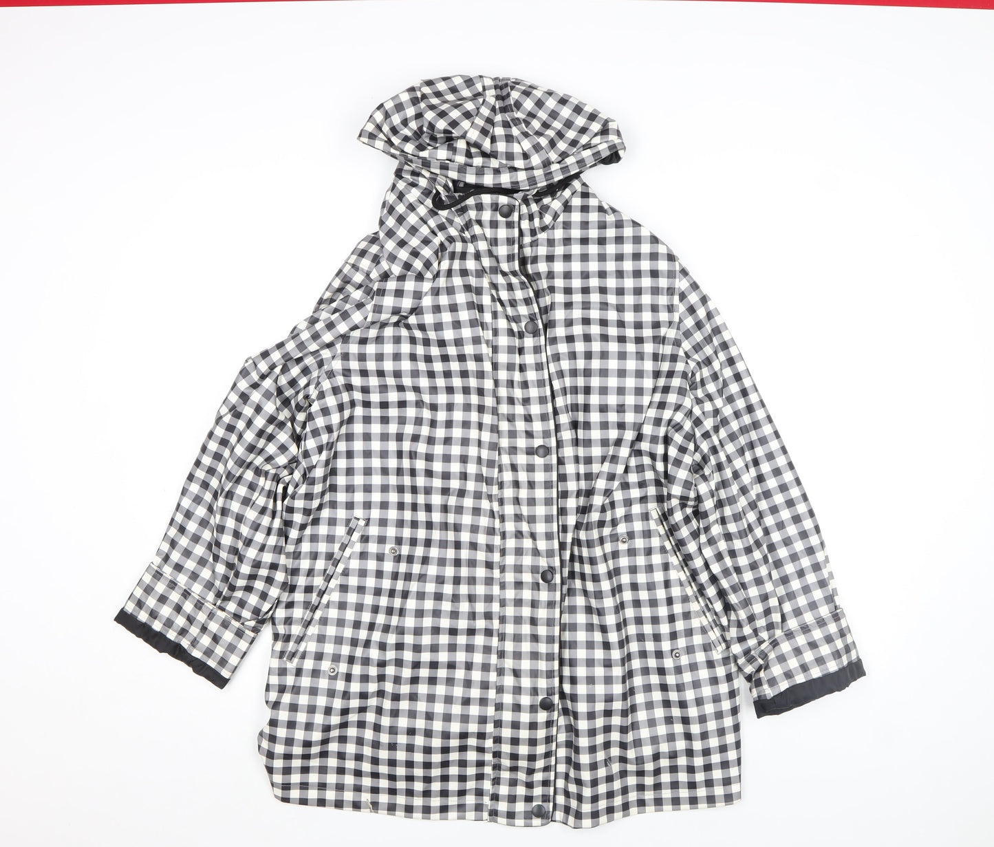 George Womens Black Check Waterproof Hooded Rain Coat Jacket Size 16 Plus