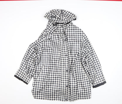 George Womens Black Check Waterproof Hooded Rain Coat Jacket Size 16 Plus