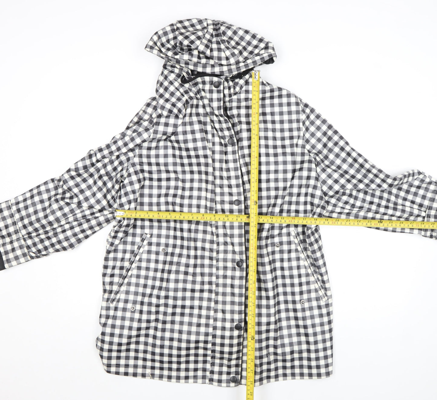 George Womens Black Check Waterproof Hooded Rain Coat Jacket Size 16 Plus