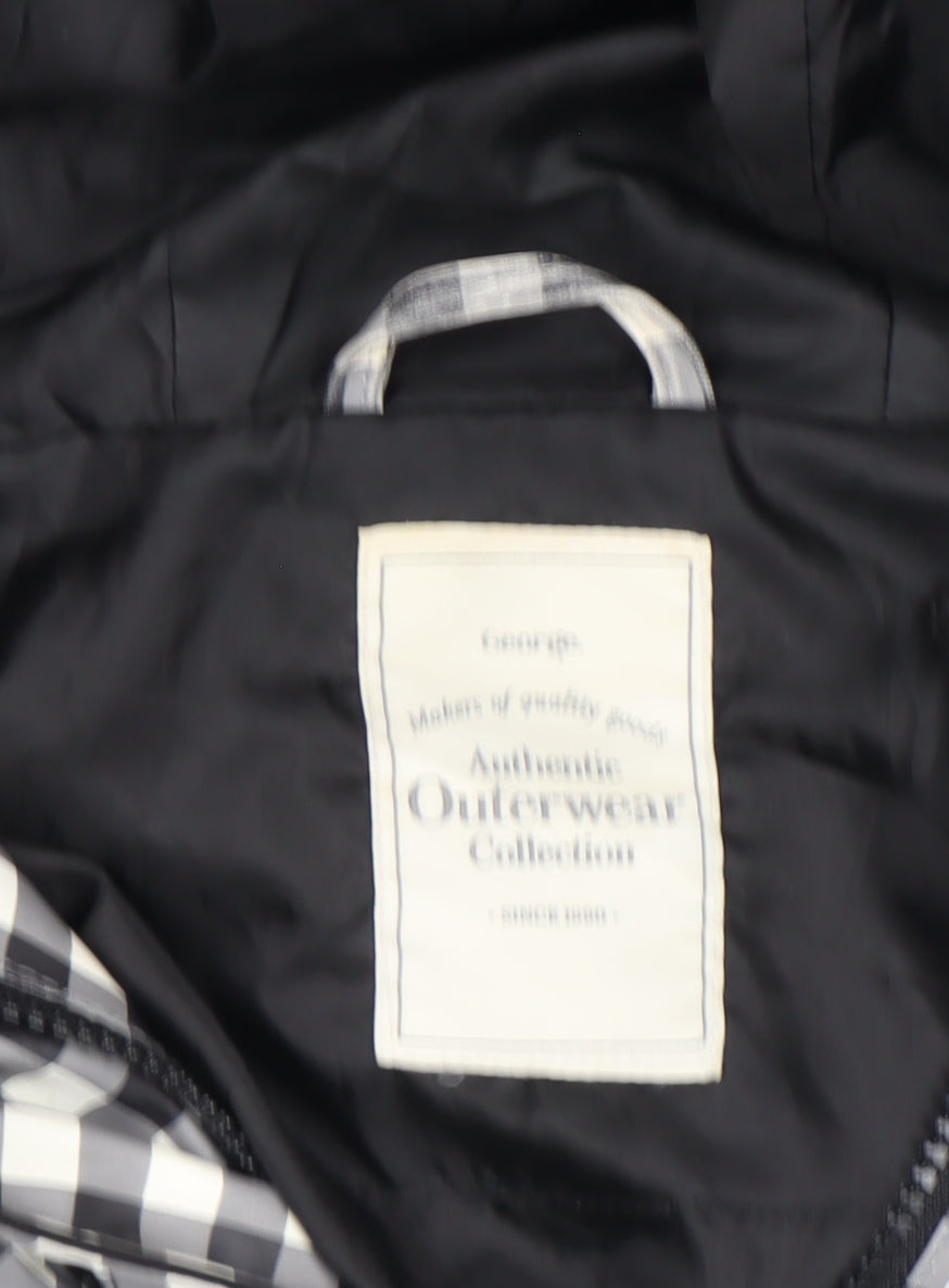 George Womens Black Check Waterproof Hooded Rain Coat Jacket Size 16 Plus