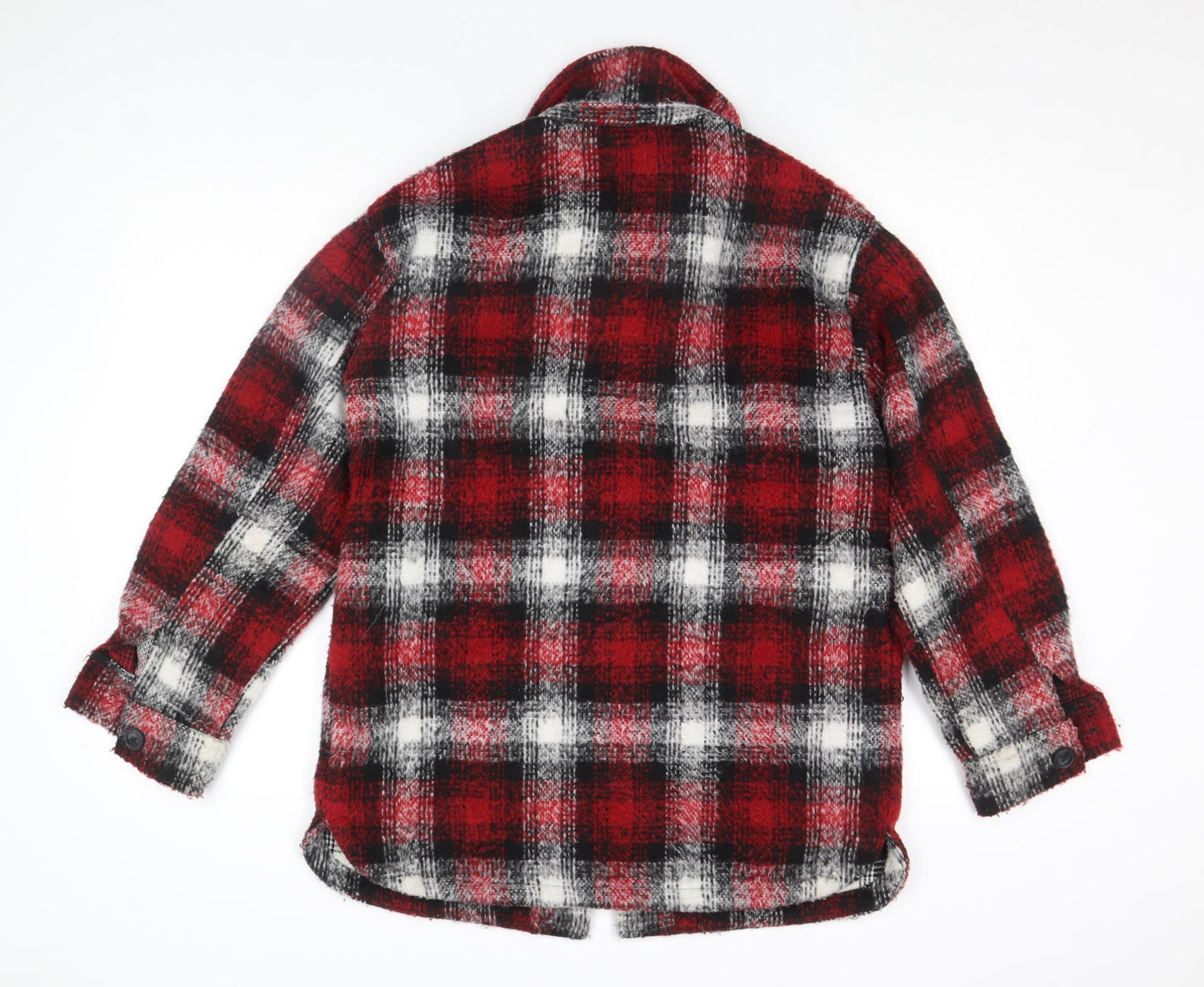 New Look Women's Red Check Wool Blend Button Jacket Size 6