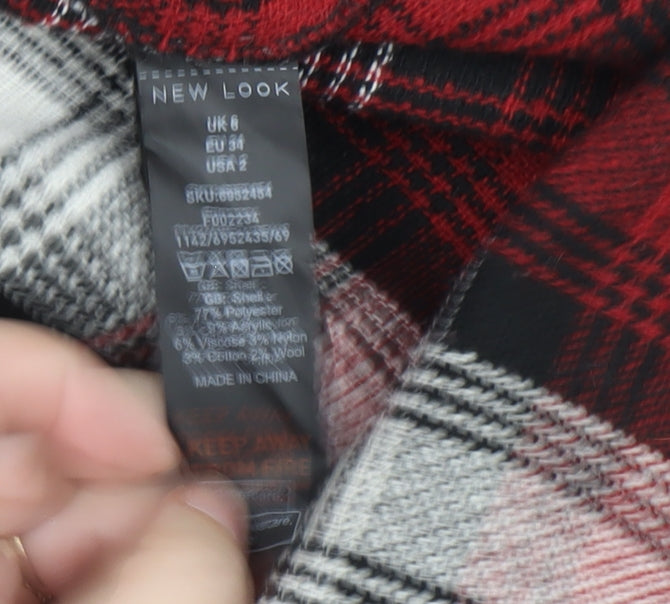 New Look Women's Red Check Wool Blend Button Jacket Size 6